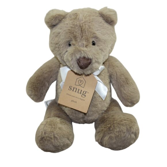 Snug Teddy Bear Plush Brown Stuffed Animal Toy 8" Soft Lovey Baby White Bow NWT - Picture 1 of 5